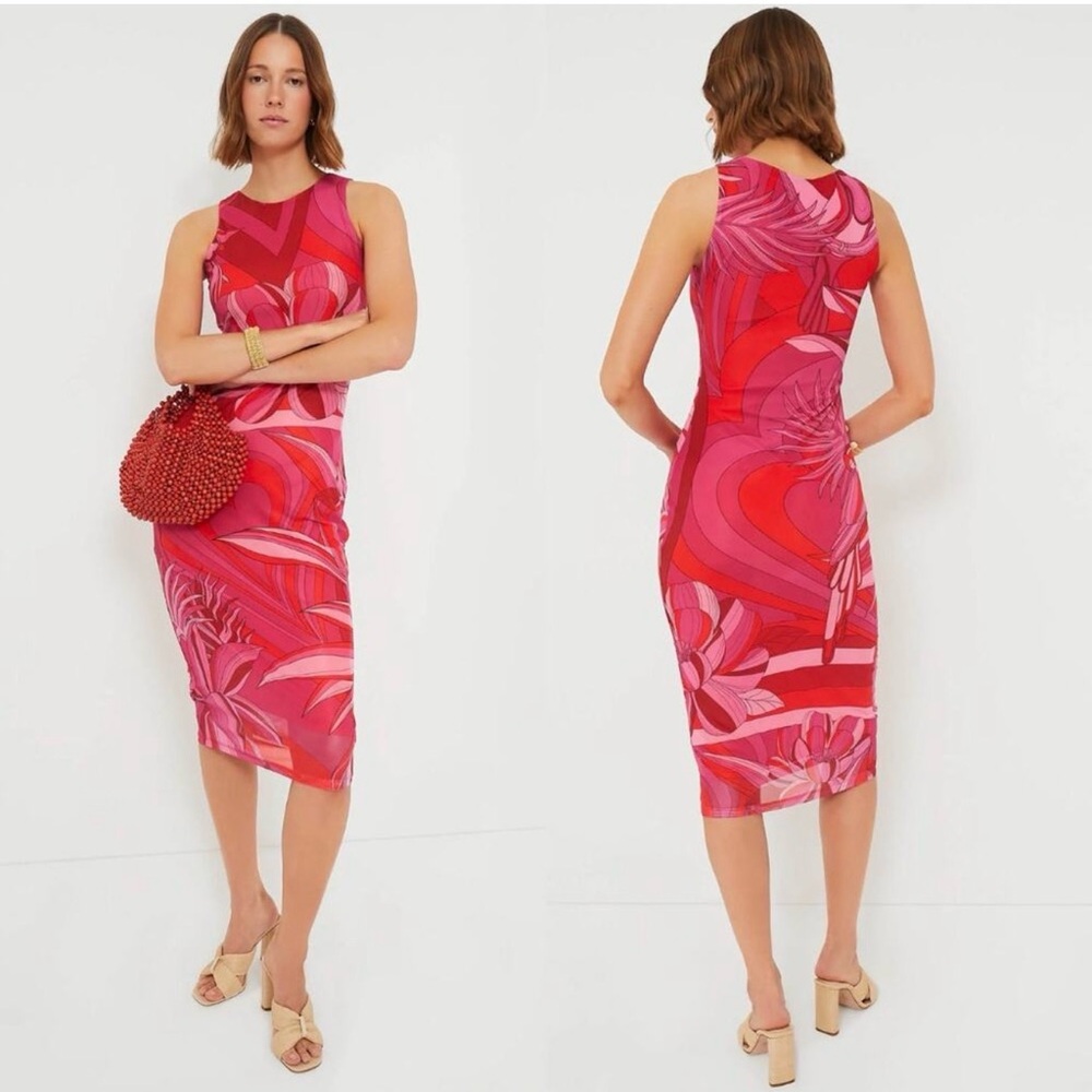 FARM RIO RED ENDLESS SUMMER TULLE MIDI DRESS!